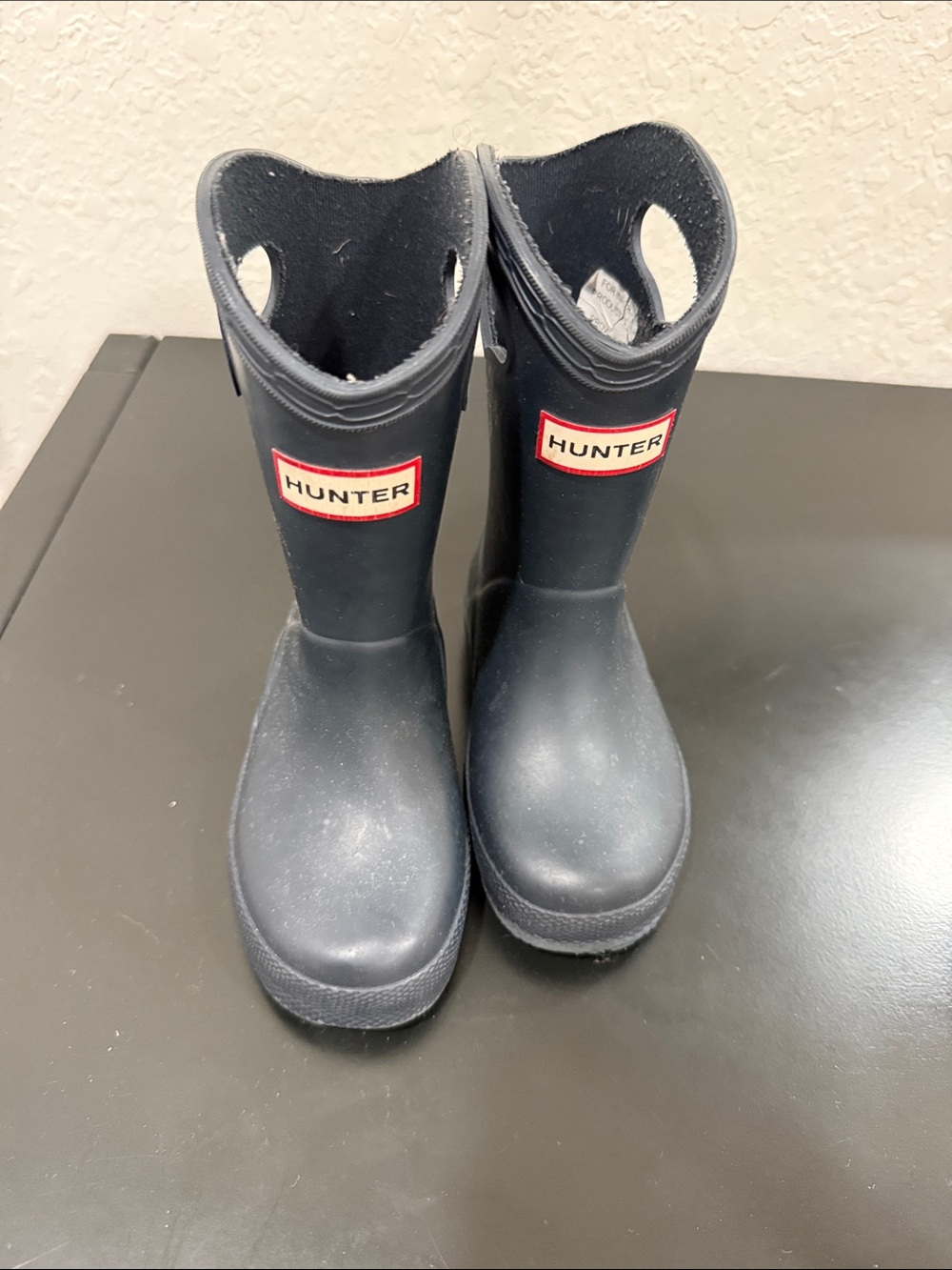 Hunter Kids Navy Tall Rain Boots with Red Logo